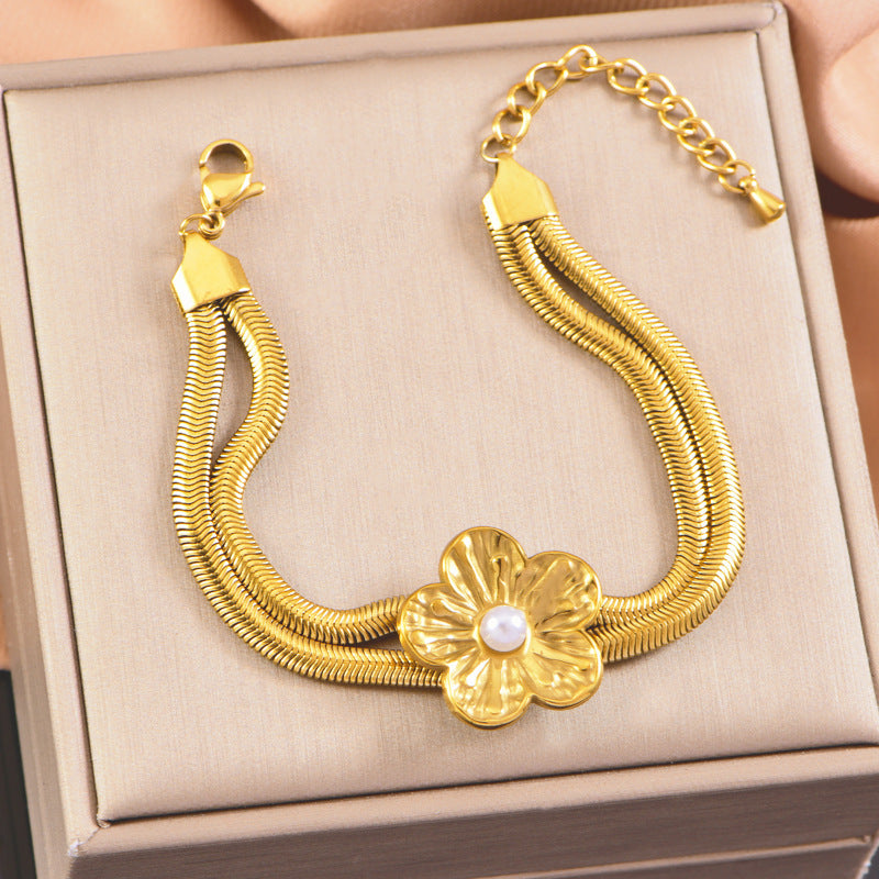 Wholesale  Stainless steel simple fashion double snake bone bracelet