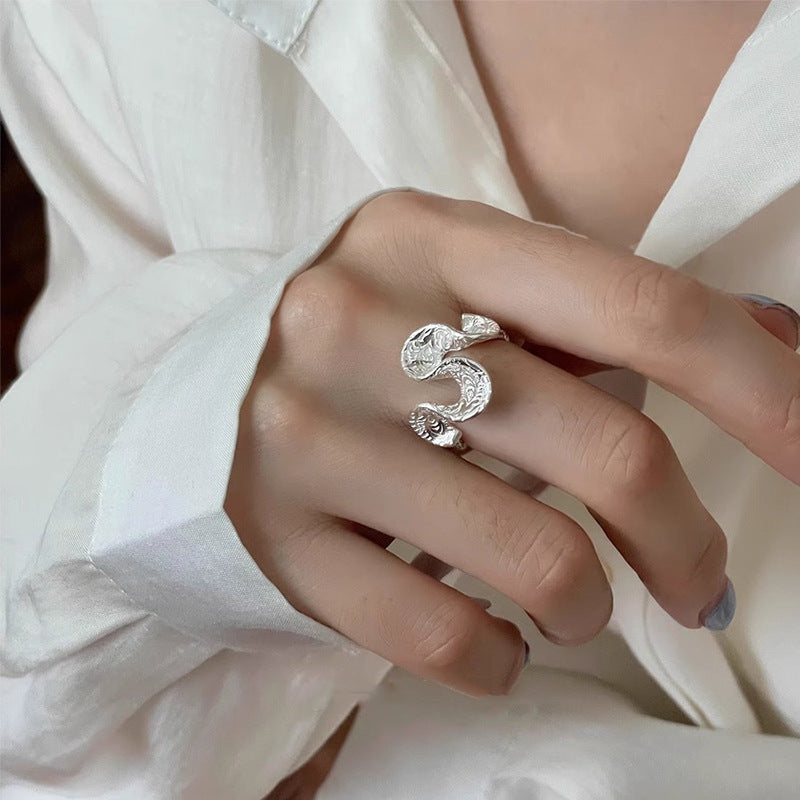 Wholesale  Grass Pattern Wave Roll Ring Geometric Skirt Twisted S925 Silver Plated Open Ring