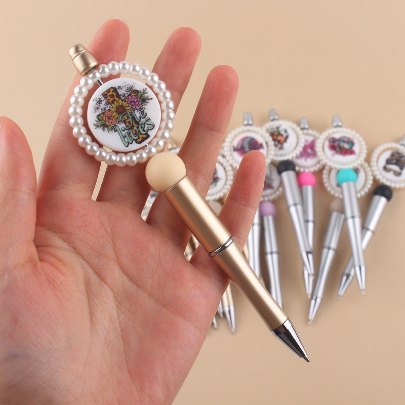 Wholesale Creative pearl ring cartoon round printing beaded pen