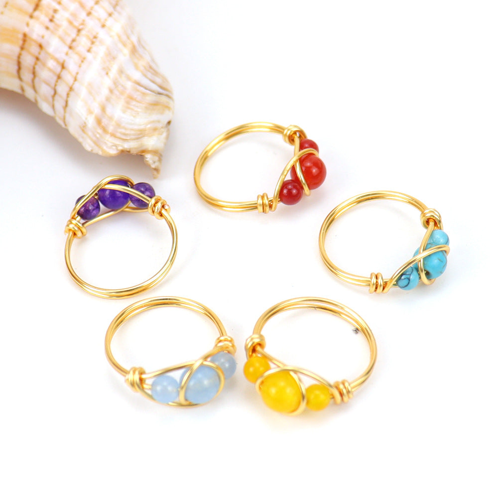 Wholesale  gold agate beads crystal ring