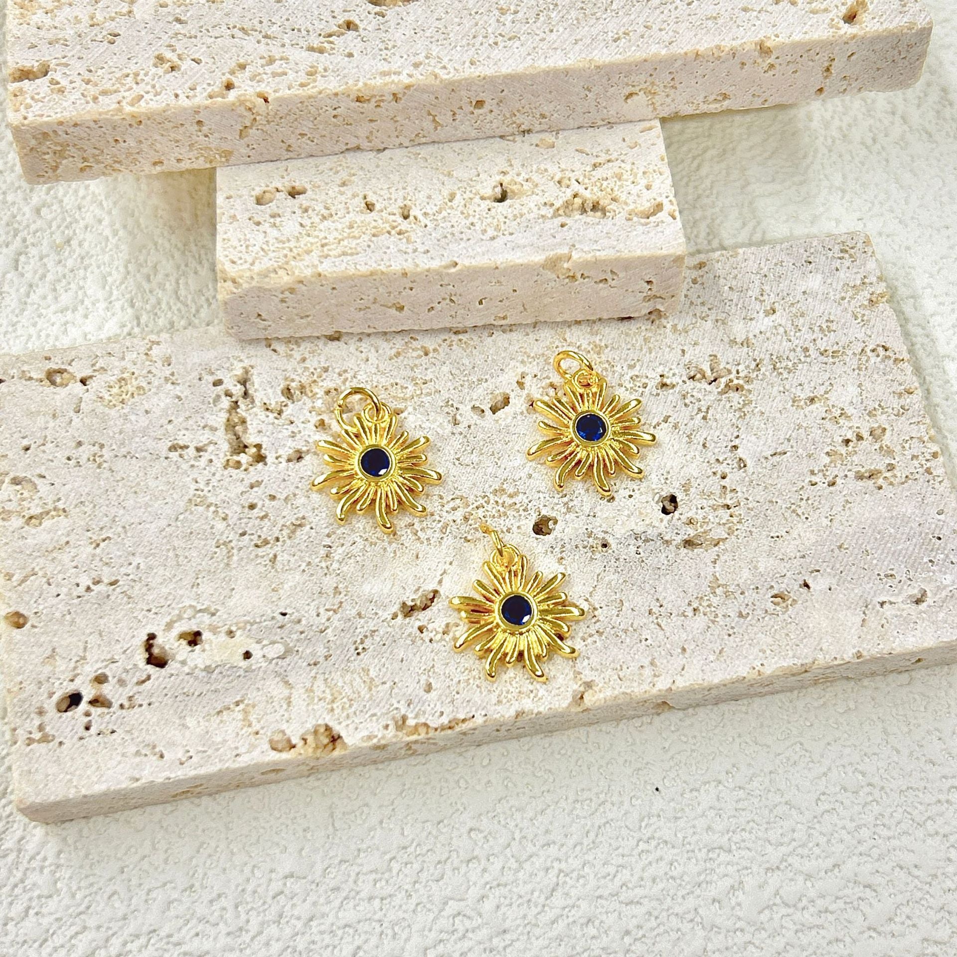 Wholesale Sunflower inlaid with colorful zirconium DIY pendant