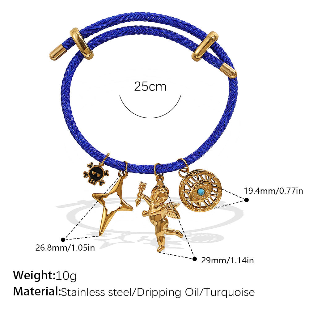 Wholesale Cross-Border European and American Popular Adjustable Rope Multi-Pendant Bracelet DIY Stainless Steel Plated 18K Gold Bracelet Accessible Luxury Model