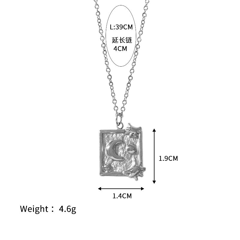 Wholesale 18k Gold Plated Stainless Steel Jewelry Star Moon Square Pendant Oil Pressure Clavicle Chain