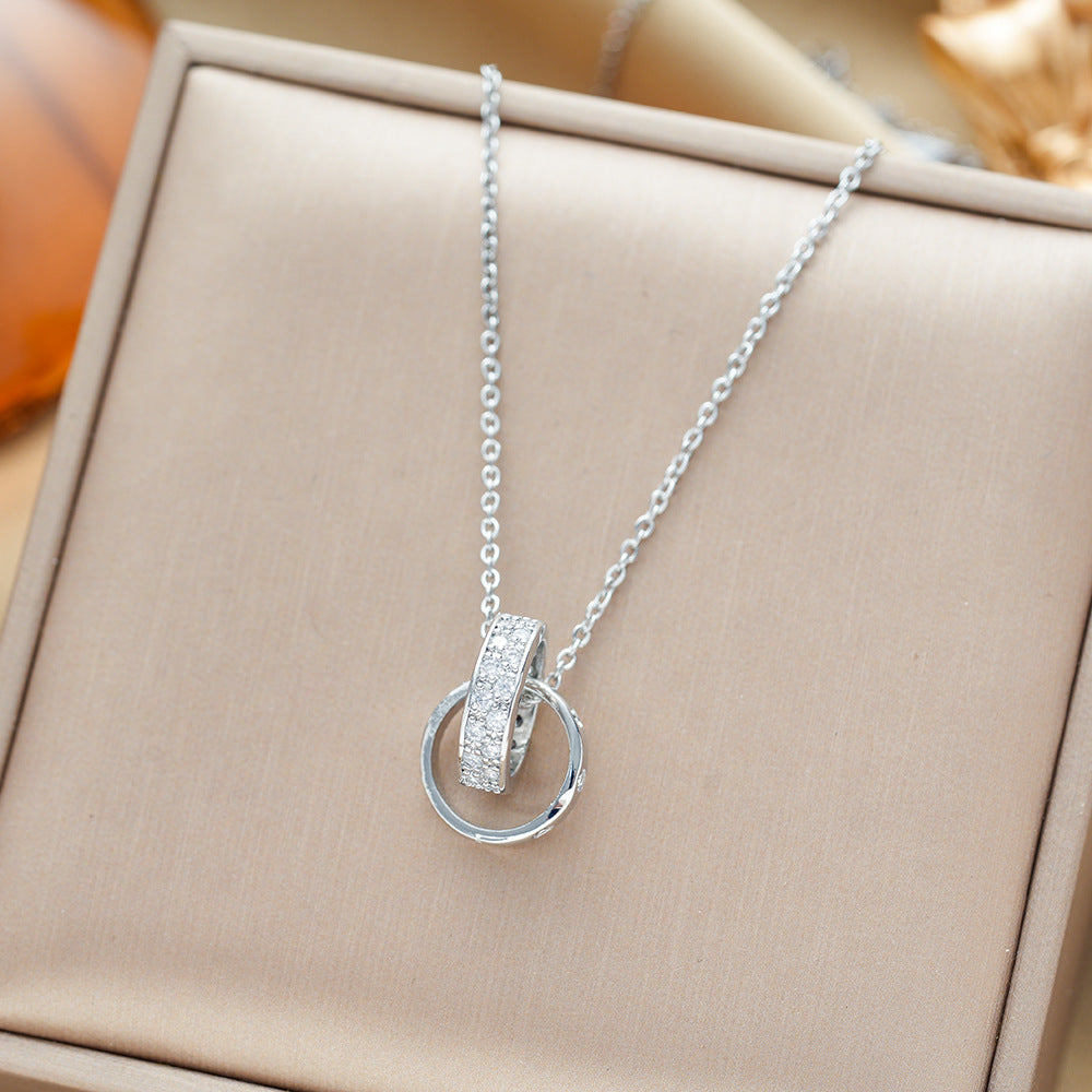 Wholesale  double-ring buckle necklace  light luxury  titanium steel clavicle