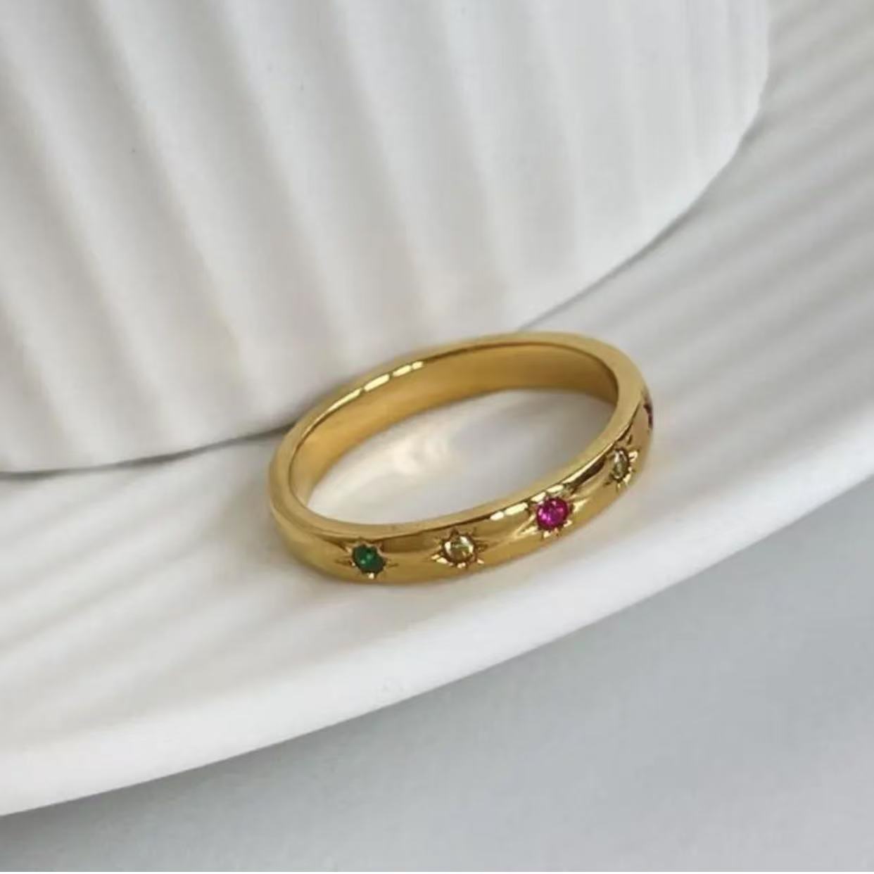 Wholesale Rainbow Titanium Steel Zircon Row Ring,  Trendy Style Fashion Jewelry Accessory for Women