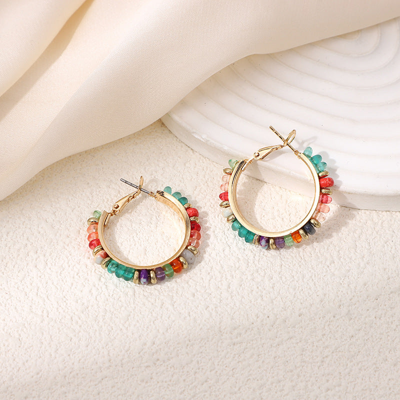 Wholesale Titanium Steel Colorful Beaded C Shape Earrings ACC-ES-Chenc002