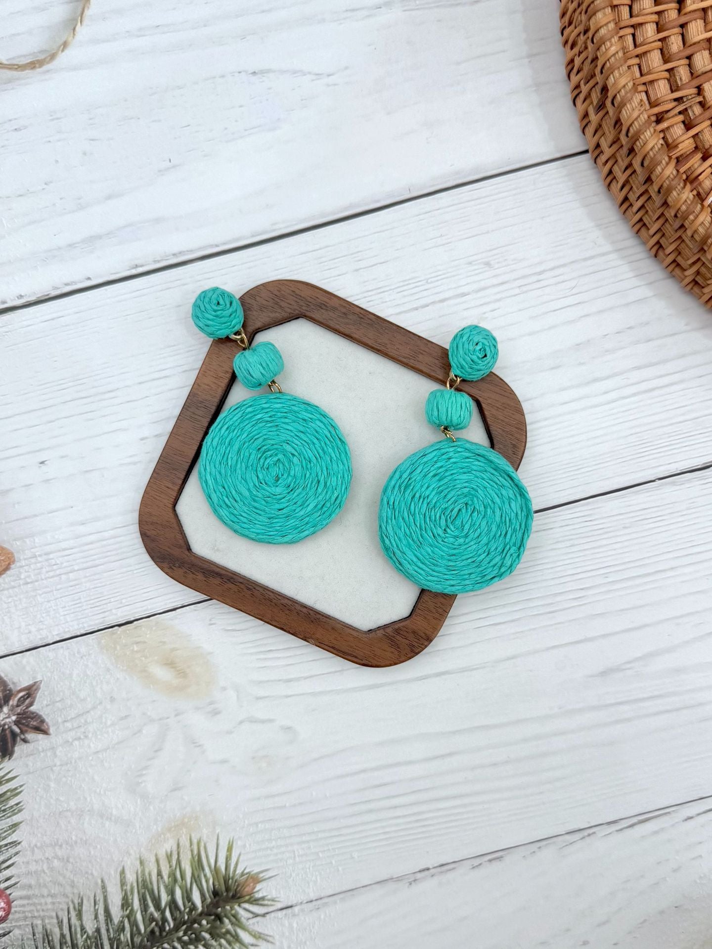 Wholesale  Ethnic Bohemian Beach Holiday Style Hand-woven Rafi Grass Long Earrings