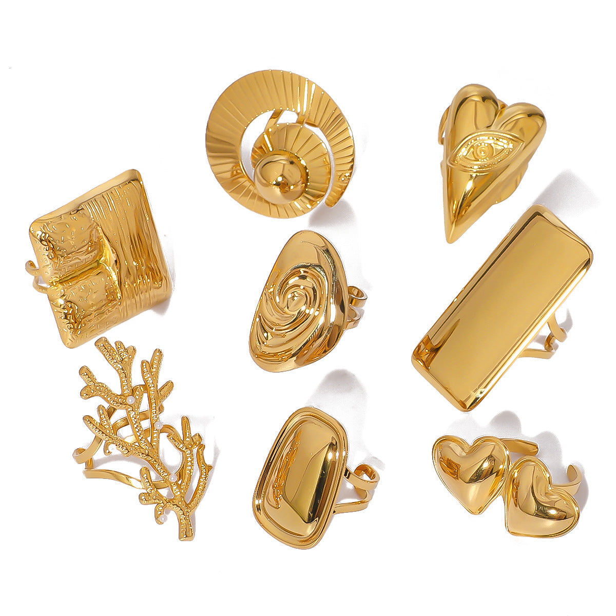 Wholesale Smooth Oversized 18K Gold Titanium Steel Heart Square Ring