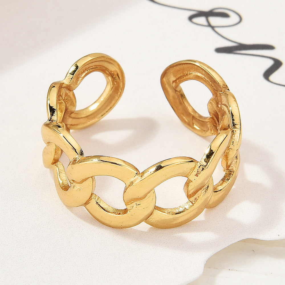 Wholesale Gold Plated Titanium Steel Geometric Eye Adjustable Ring Boutique Resale