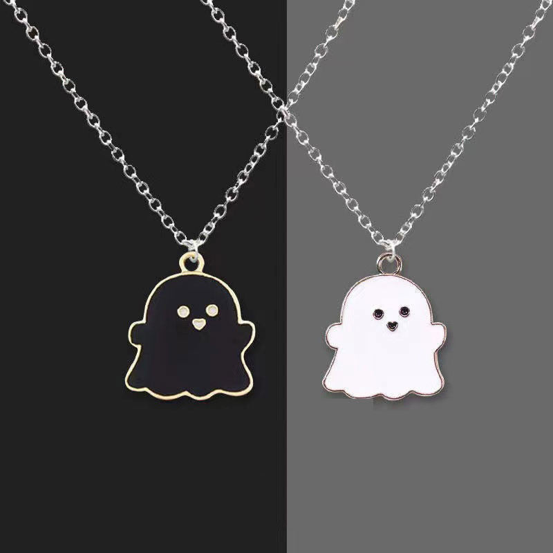 Wholesale black and white ghost couple necklace double layer necklace