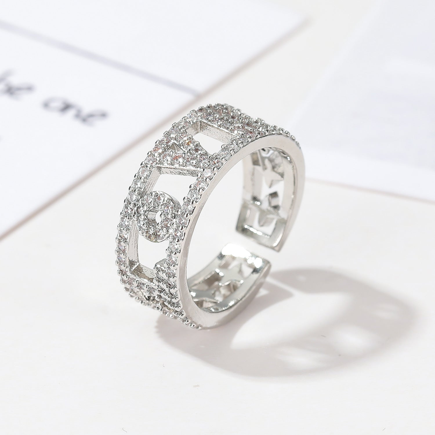 Wholesale full diamond female ring Diamond LOVE hollow  ring