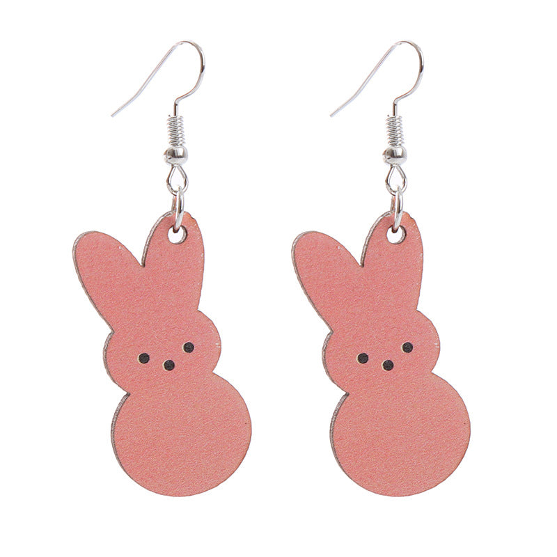 Wholesale Easter Earrings Rabbit Flower Basket Print Wooden Earrings