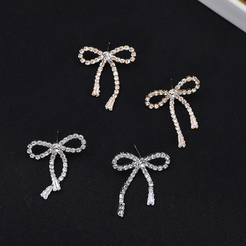 Wholesale  bow zircon butterfly tassel rhinestone earrings