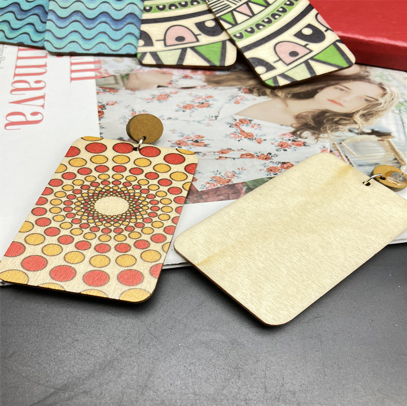 Wholesale Vintage Rectangular Wooden Earrings ACC-ES-FX007