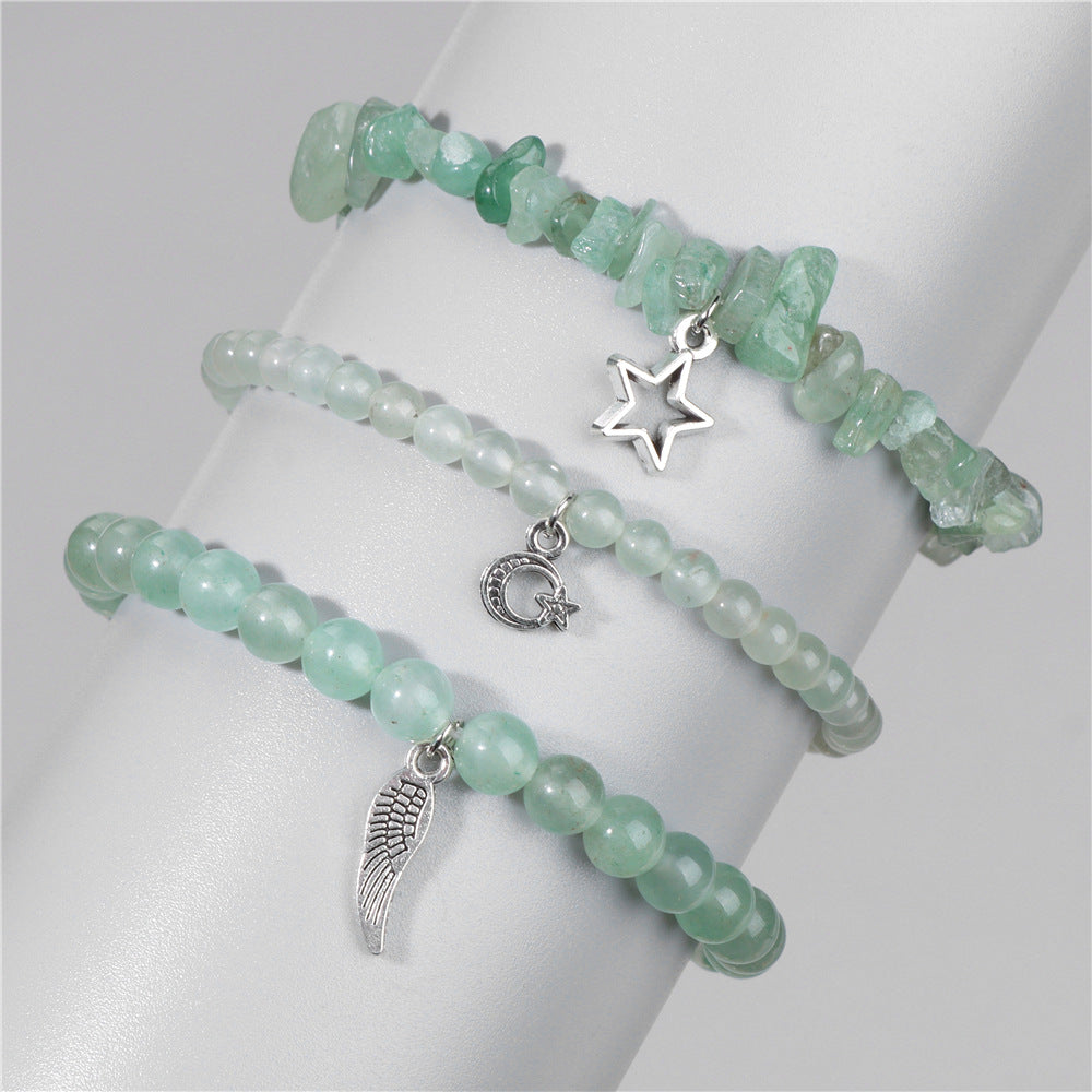 Wholesale Natural Stone Stretch Bracelet Star Leaf Pendant Layered Bracelet Set ACC-BT-Ruiz006