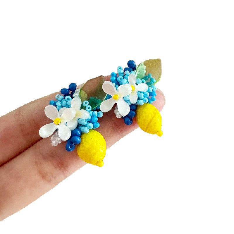 Wholesale Sea Salt Flower Woven Lemon Earrings - Handmade Acrylic Fashion Accessory for Gift or Everyday Wear