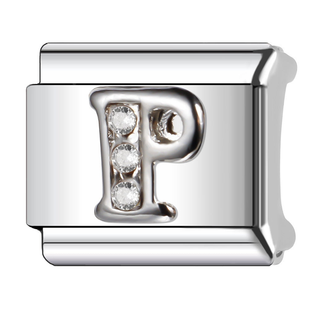 Wholesale Italian Charm Bracelet 9mm DIY Diamond English Letter   Creative Stainless Steel Composable Bracelet