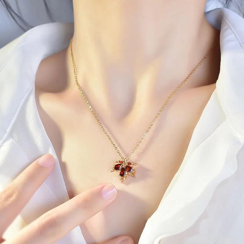 Wholesale  Gold Plated Red Maple Leaf Necklace