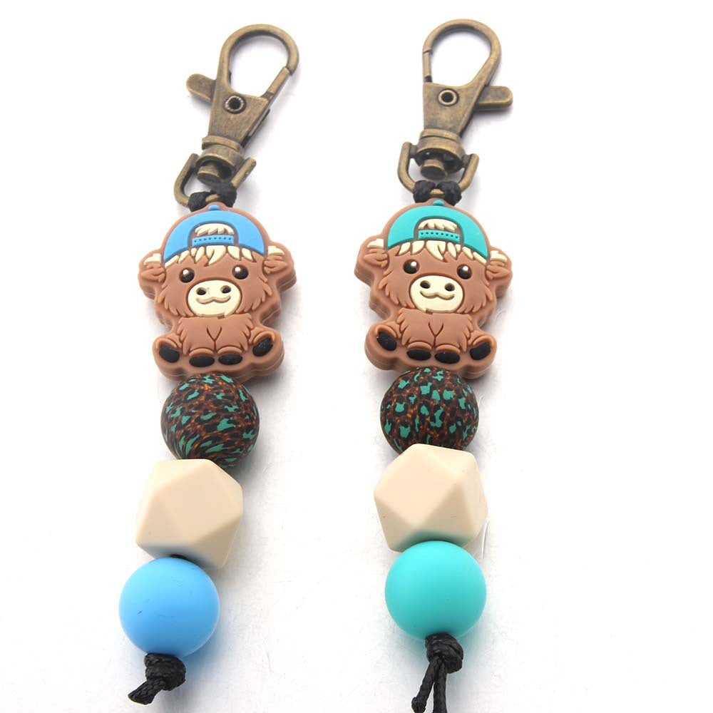 Wholesale Cartoon Cow Silicone Beaded Keychain Cute Keychain ACC-KC-JinAn009