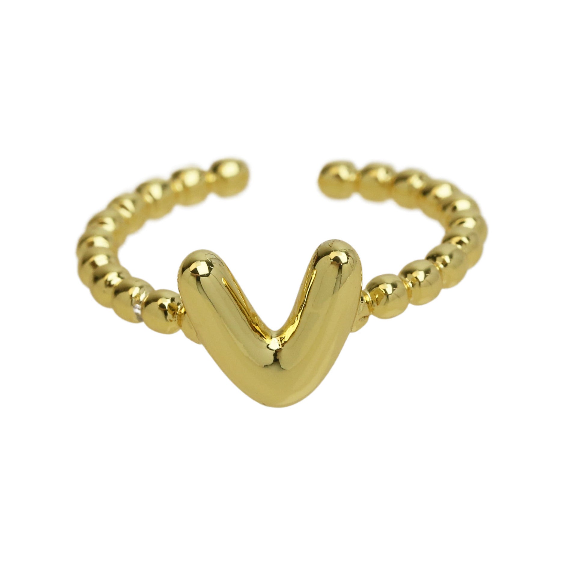 Wholesale  18k Golden Glaze Brass Bubble Balloon Letter  26 Ring