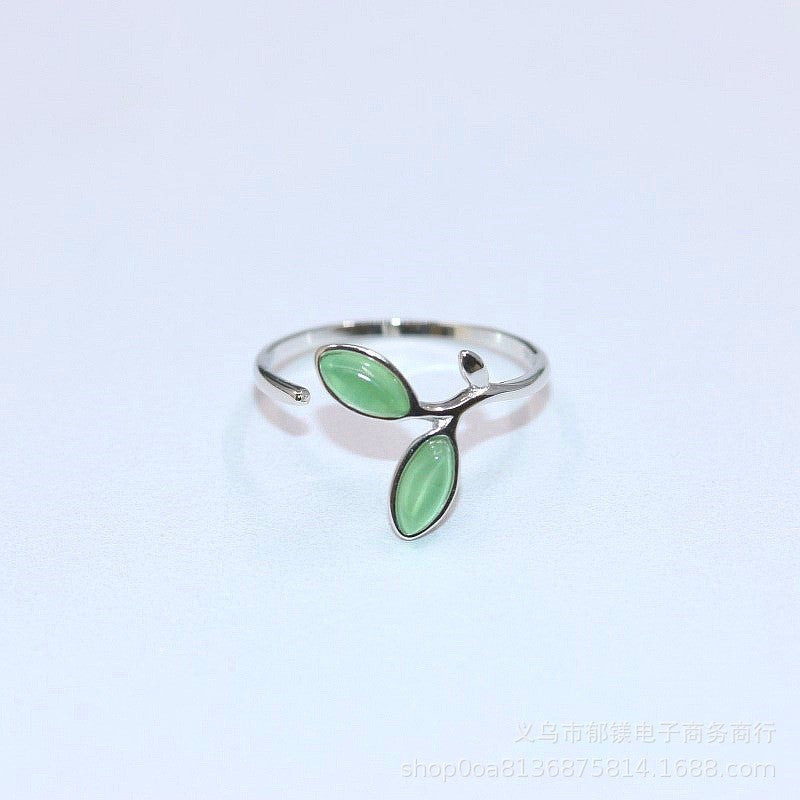 Wholesale alloy green leaf ring open adjustable ring