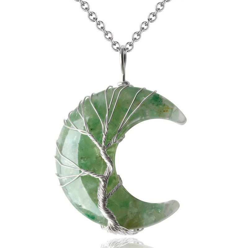 Wholesale Boutique Wire Wrapped Crescent Moon Tree Of Life Amethyst Crystal Necklace Jewelry Accessory