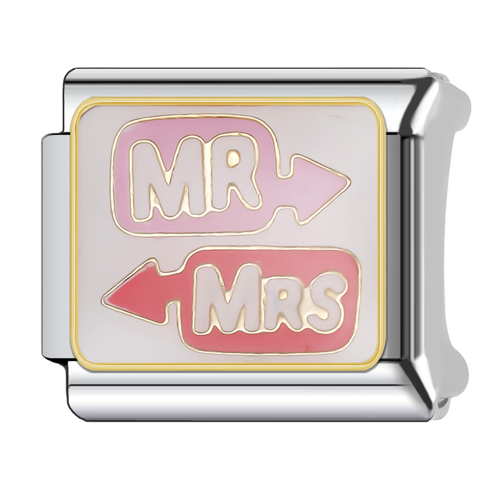 Wholesale Italian Charm Bracelet 9mm DIY Splicing Stainless Steel Wedding Couple Anniversary Cartoon Composable Bracelet