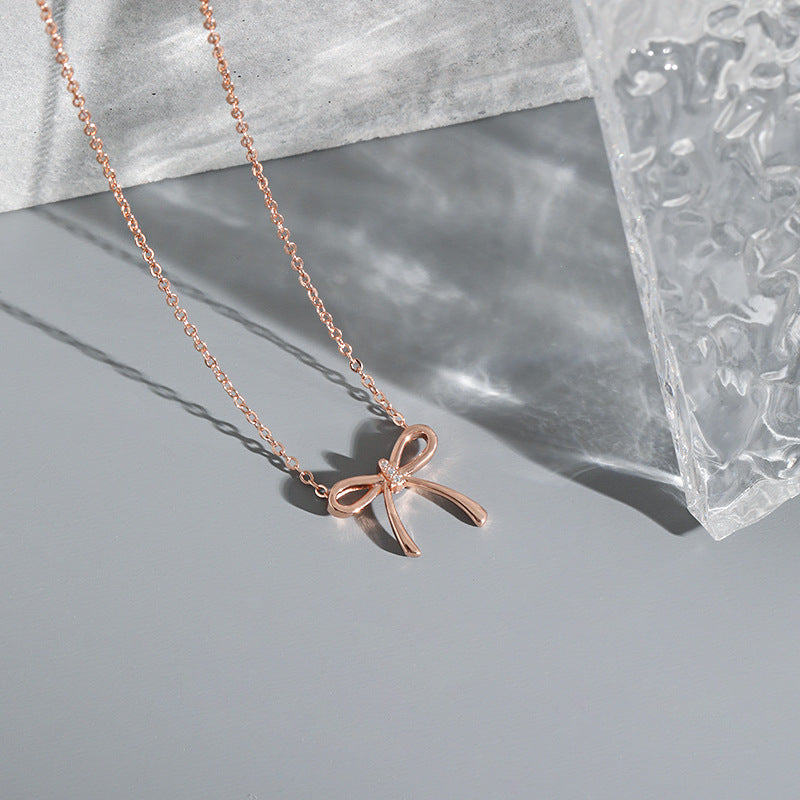 Wholesale Simple Fashion Rose Gold Diamond Bow Copper Necklaces ACC-NE-YingRong006