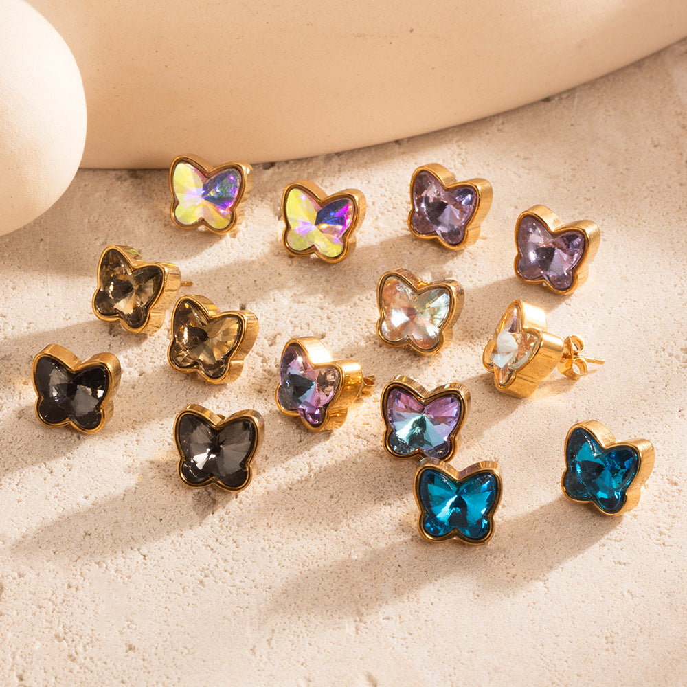 Wholesale Gold Plated Stainless Steel Butterfly Earrings Colorful Details Women Jewelry Accessory
