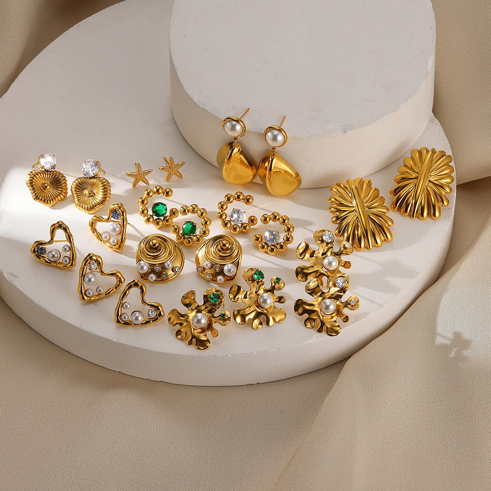 Wholesale Stainless steel man-made pearl zircon earrings