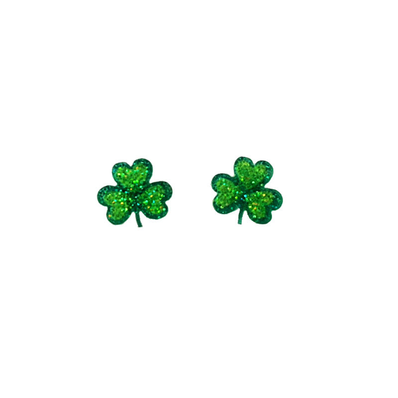 Wholesale 2 pairs/pack St. Patrick's Day Green Lucky Happy Clover Earrings ACC-ES-HY217