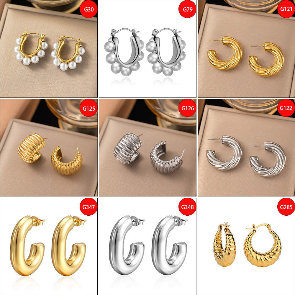 Wholesale 18K Gold Plated Earrings Titanium Steel Earrings Hollow Earrings ACC-ES-Qinzhe001