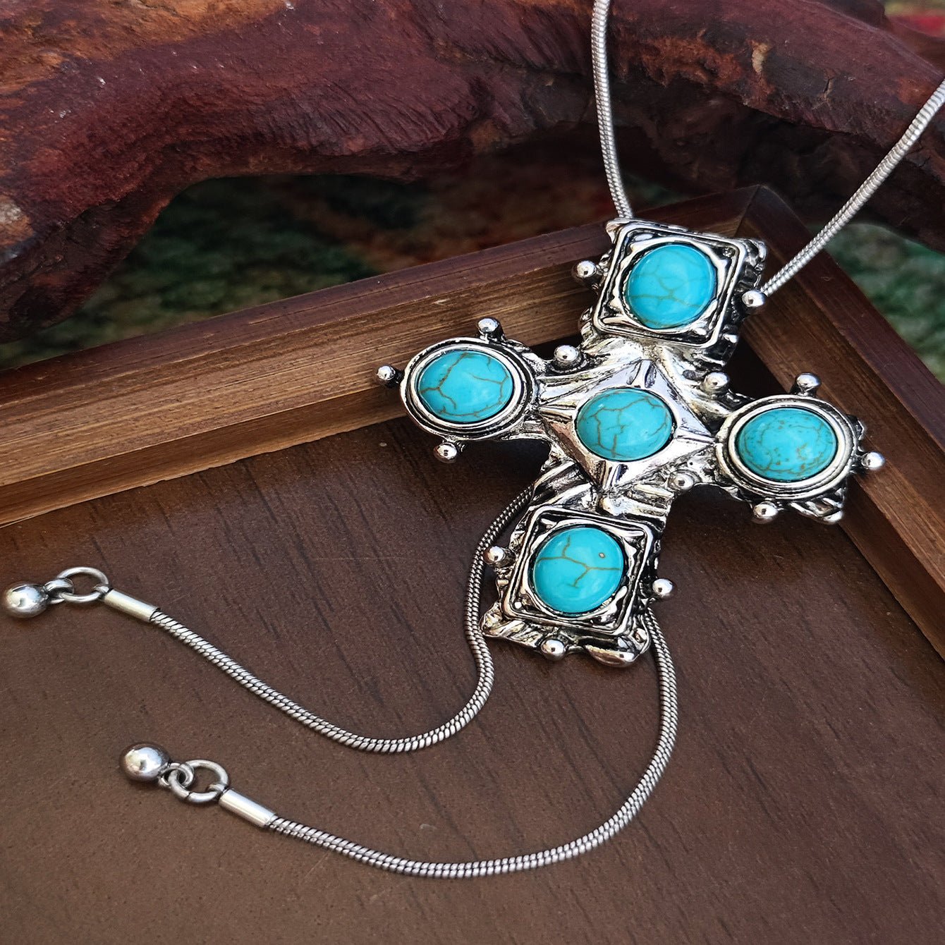 Wholesale Women S Turquoise Necklace Zinc Alloy Adjustable Chain Retro Bohemian Ethnic Style Jewelry Accessory