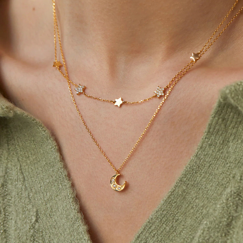 Wholesale  stainless steel 18K gold solid small tag inlaid zircon pendant necklace