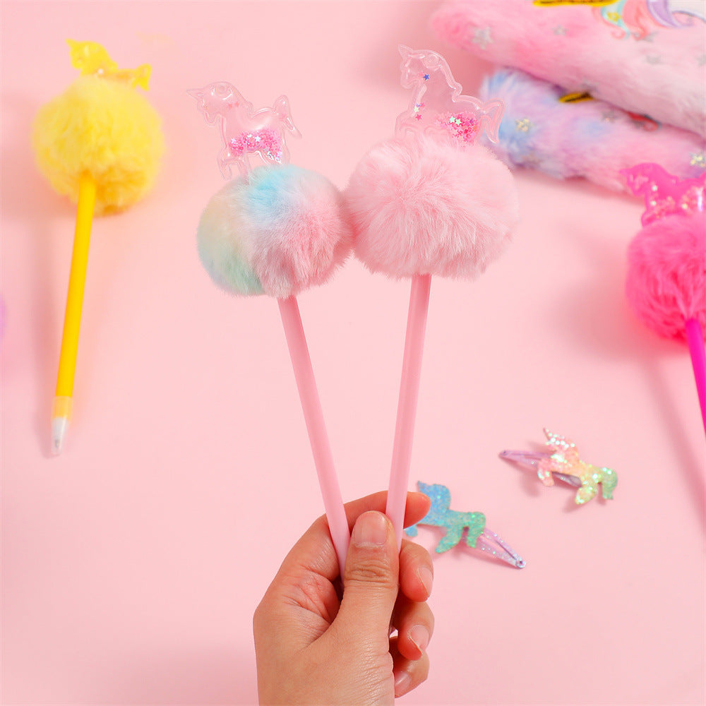 Wholesale  Cartoon Unicorn Brush Pen Creative Glitter Sequin Cylindrical Pen