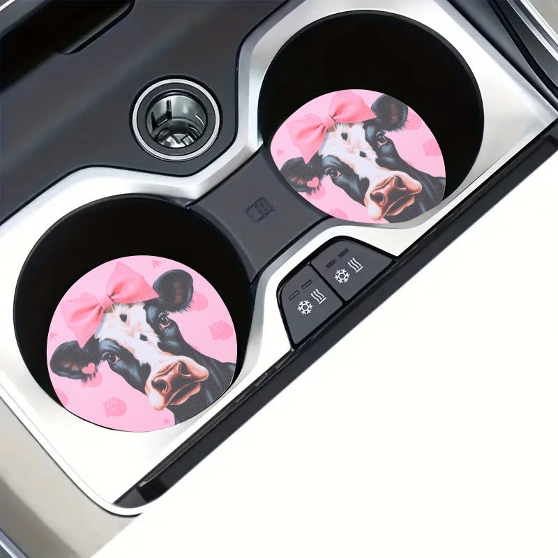Wholesale Bow Cow Love Milk Tea Ice Cream Pattern Leather Coaster Cup Accessories ACC-CA-YTian002