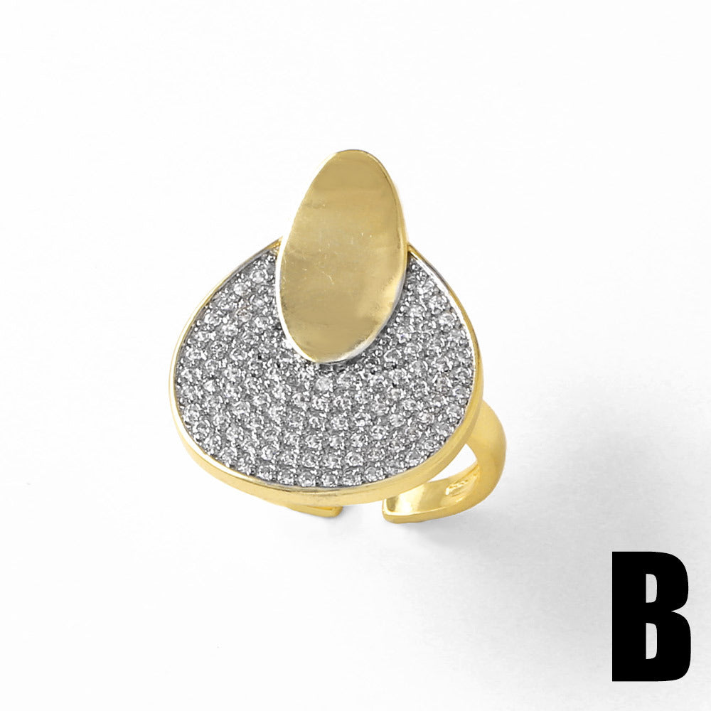 Wholesale two-color heart-shaped open copper plated 18k gold ring