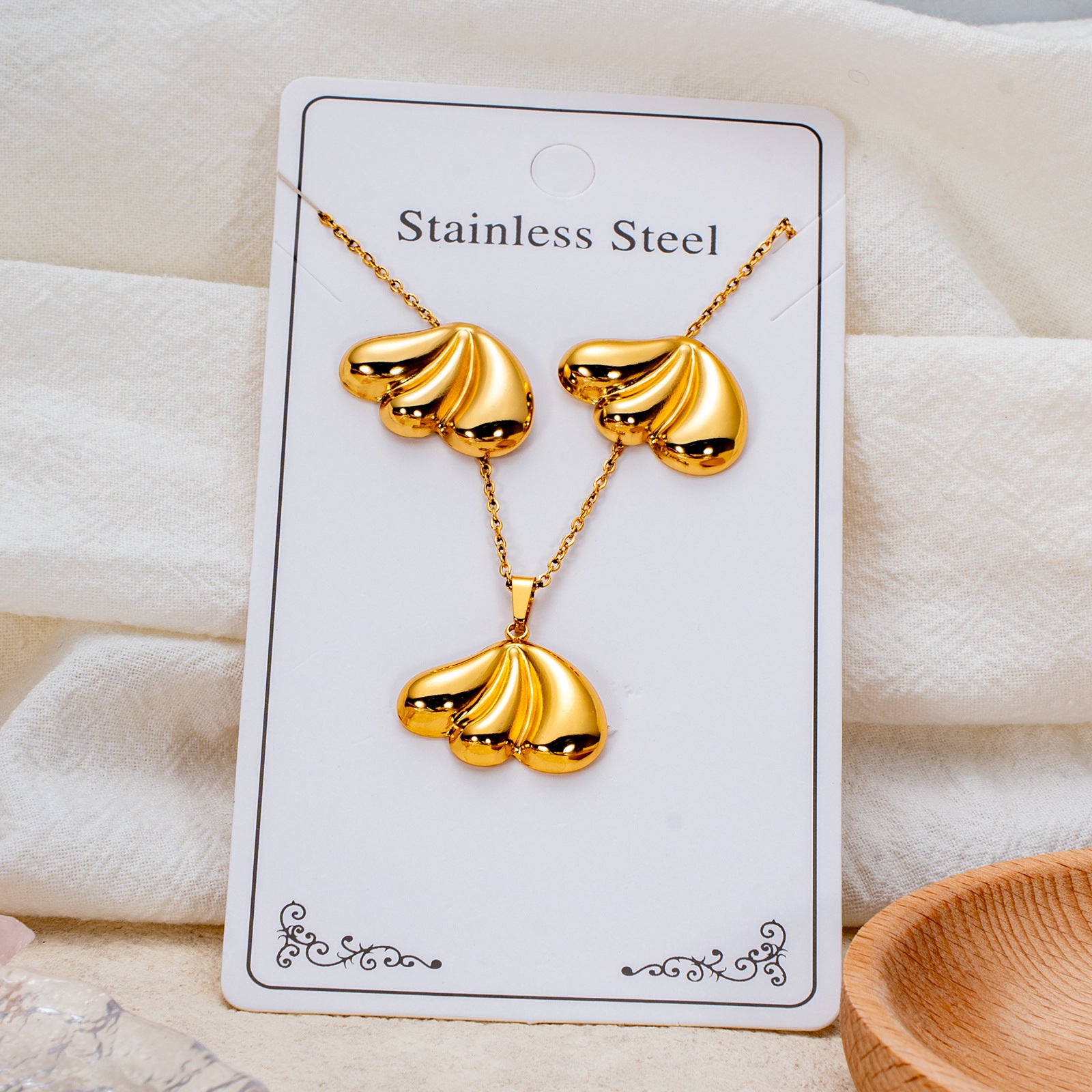 Wholesale Stainless Steel Electroplated Earring and Necklace Set - Trendy Office Lady Style,  Fashion Accessory Boutique Resale
