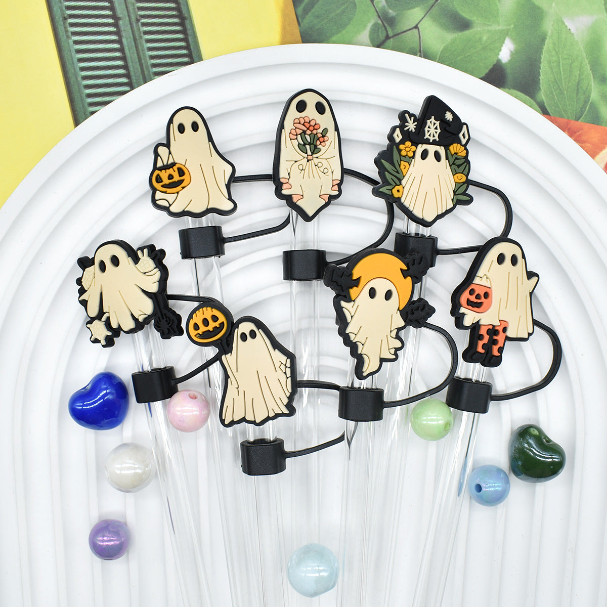 Wholesale Random 100pcs Halloween 10mm PVC Soft Straw Tube Cap ACC-SCR-RYY085