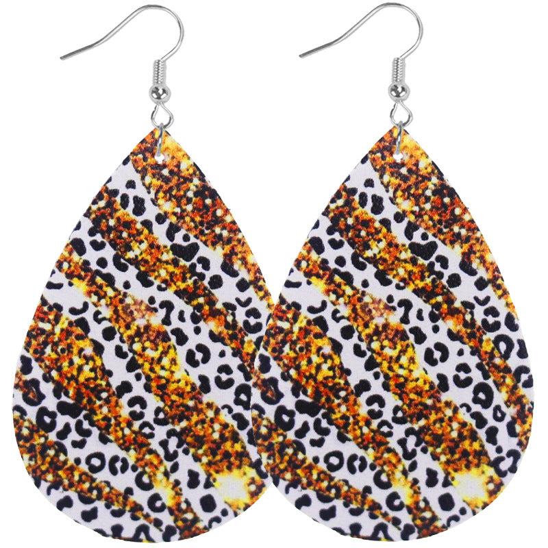 Wholesale Western retro leopard tiger pattern women's teardrop leather earrings
