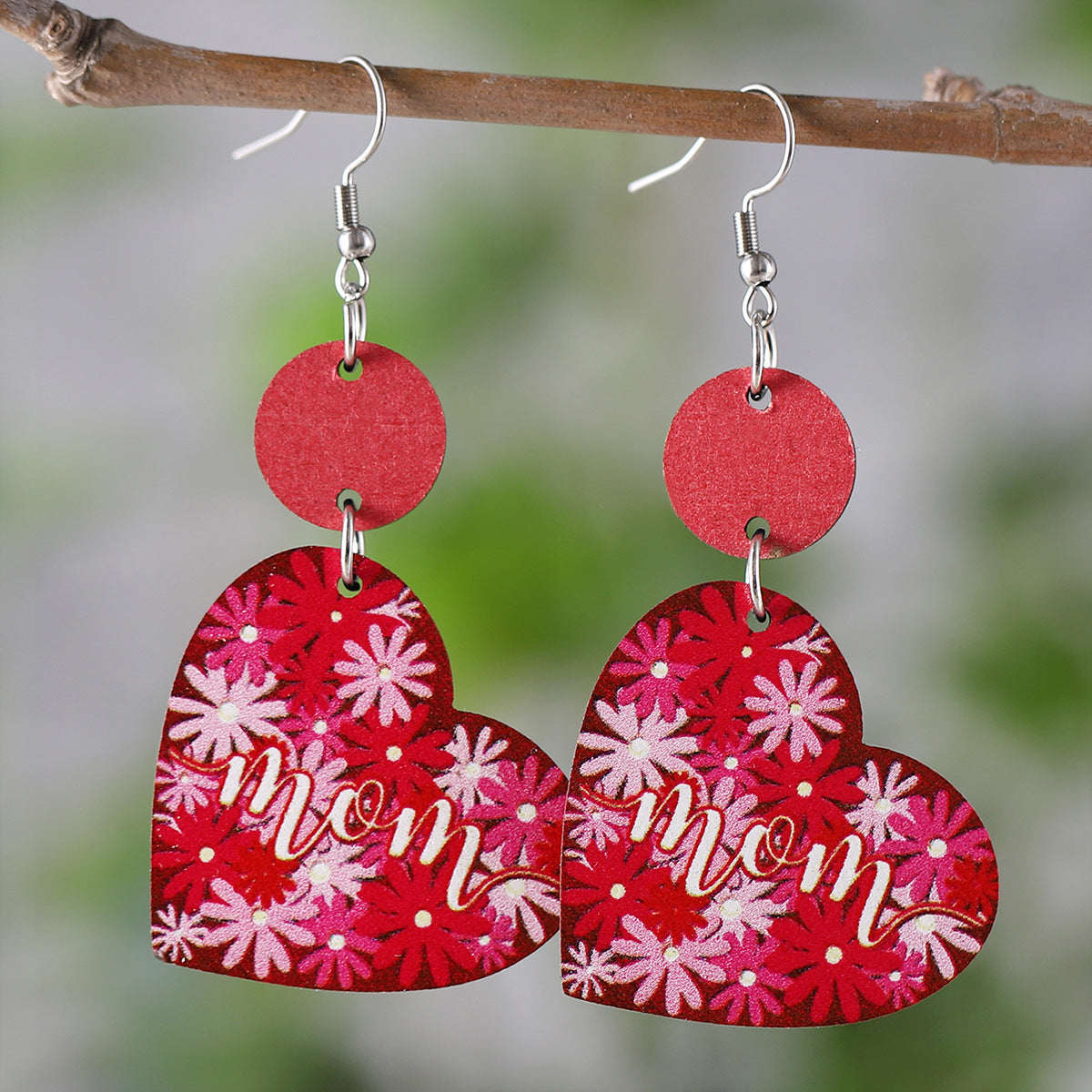 Wholesale  Mother's Day MOM Flower Love Round Pieces Stitching Pendant Earrings