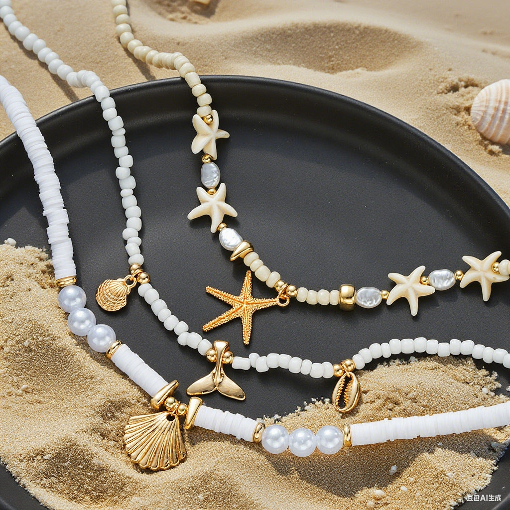Wholesale  Summer Beach Style Starfish Shell Pearl Necklace Set