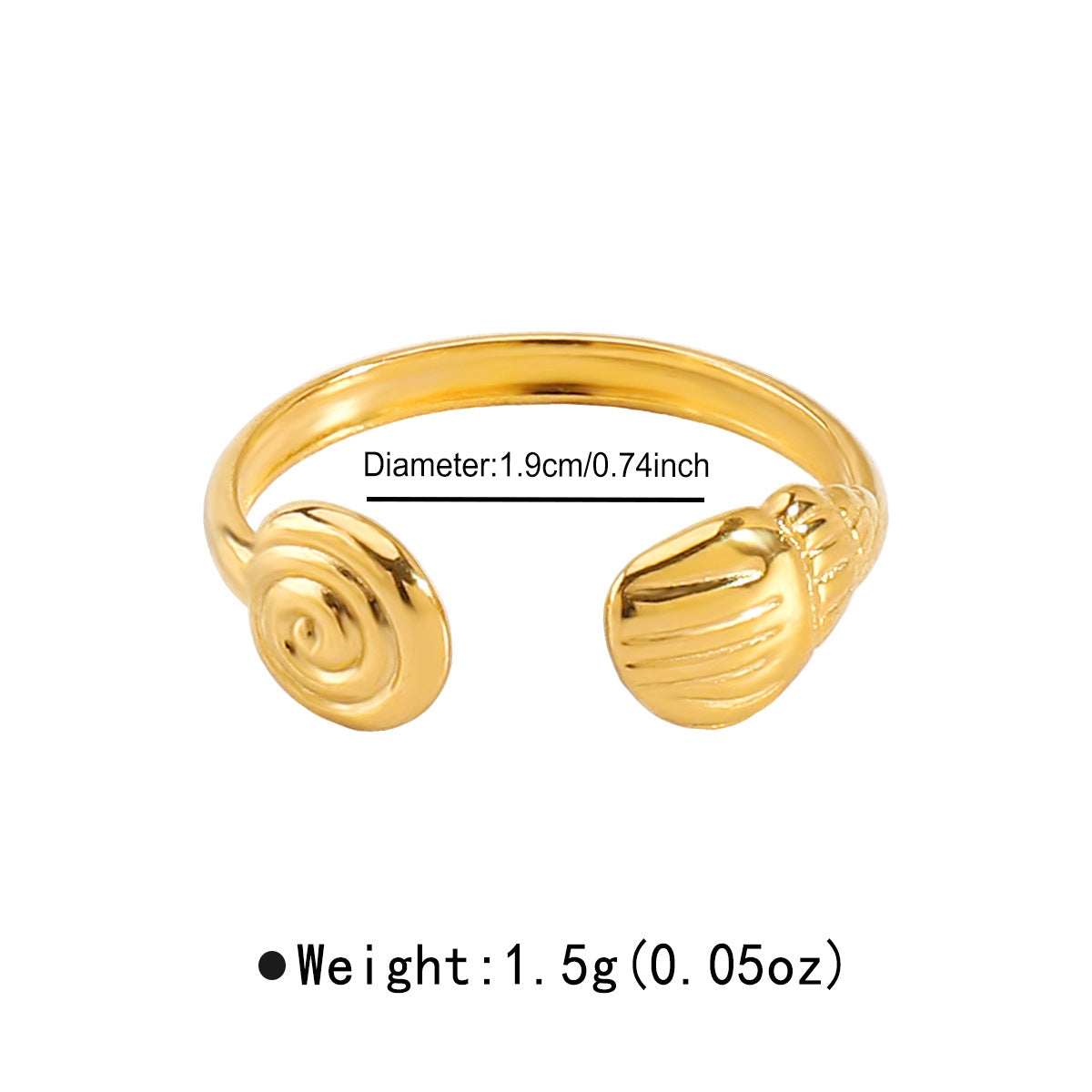 Bracciale ad anello aperto con conchiglia smerlato serie Ocean in acciaio inossidabile all'ingrosso