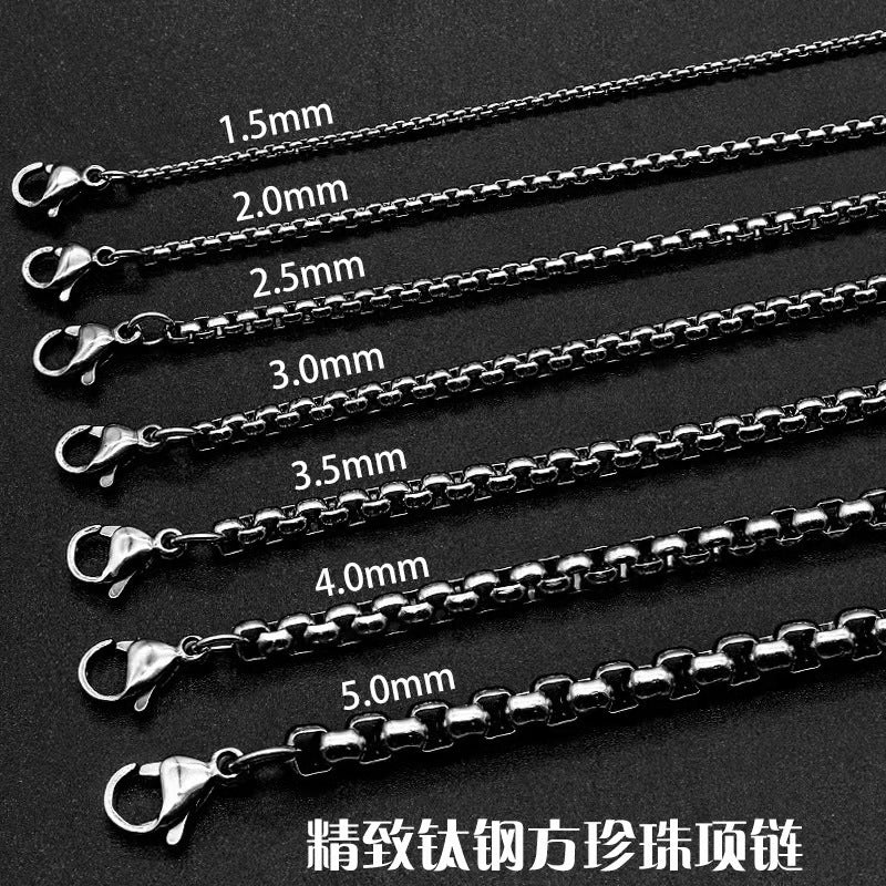 Wholesale Titanium Steel Men S Hip Hop Square Pearl Pendant Necklace With Box Chain Fashion Jewelry Accessory