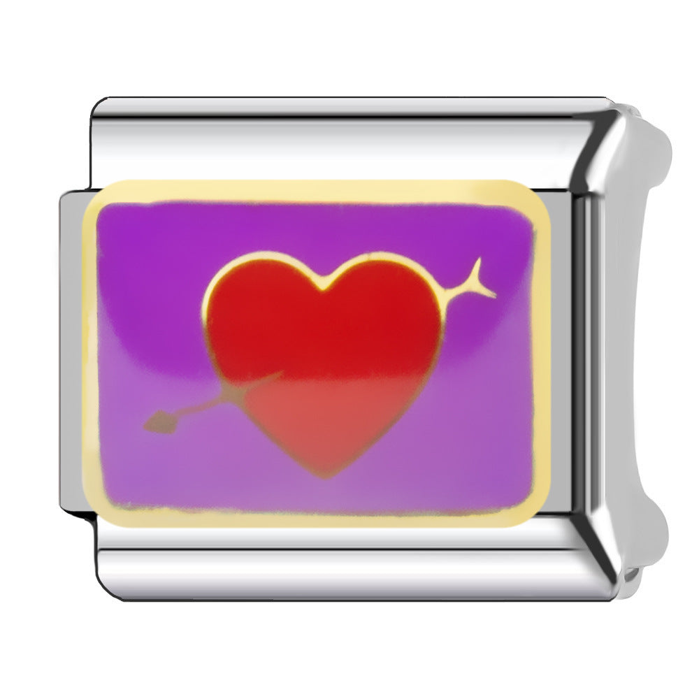 Wholesale Heart-Shaped Italian Module Bracelet Stainless Steel Dripping Oil Fashion Jewelry Accessory Gift
