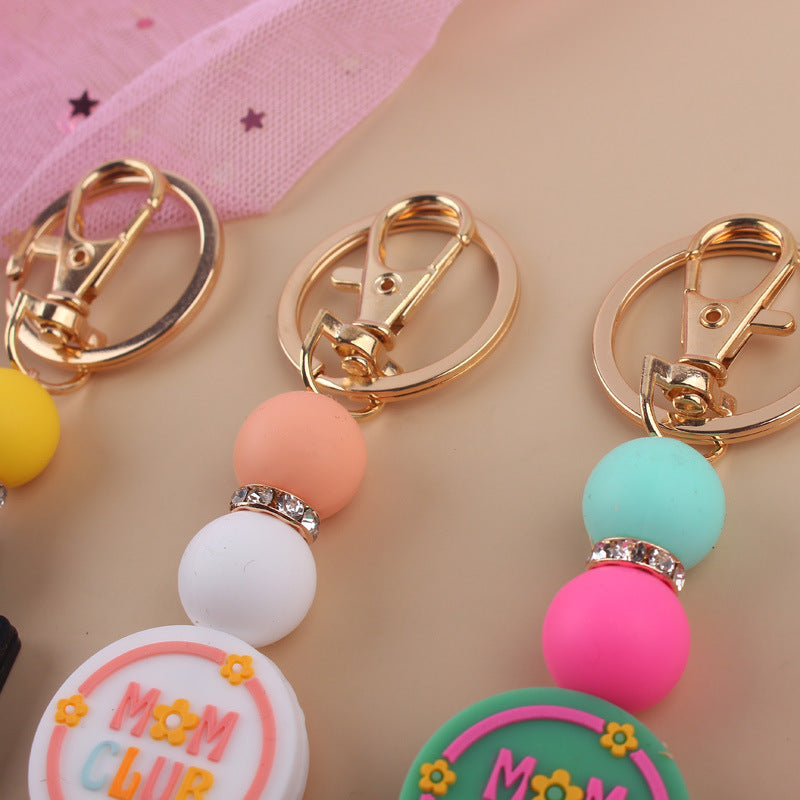 Wholesale Cartoon Silicone MAMA Beaded Keychain