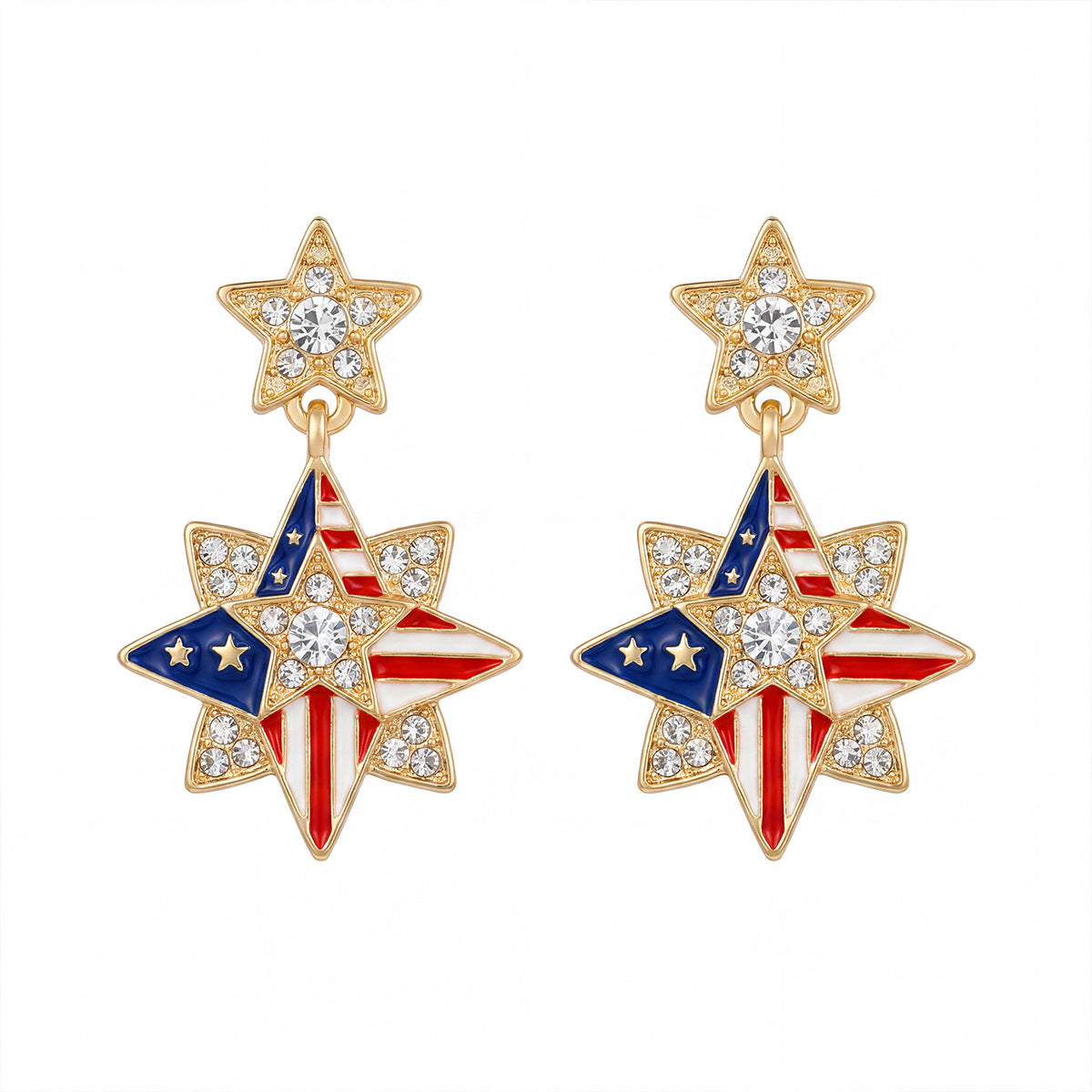 Wholesale USA Independence Day Star Heart Rhinestone Drop Earrings,  Zinc Alloy Fashion Jewelry Accessory for Party Gift Boutique Resale