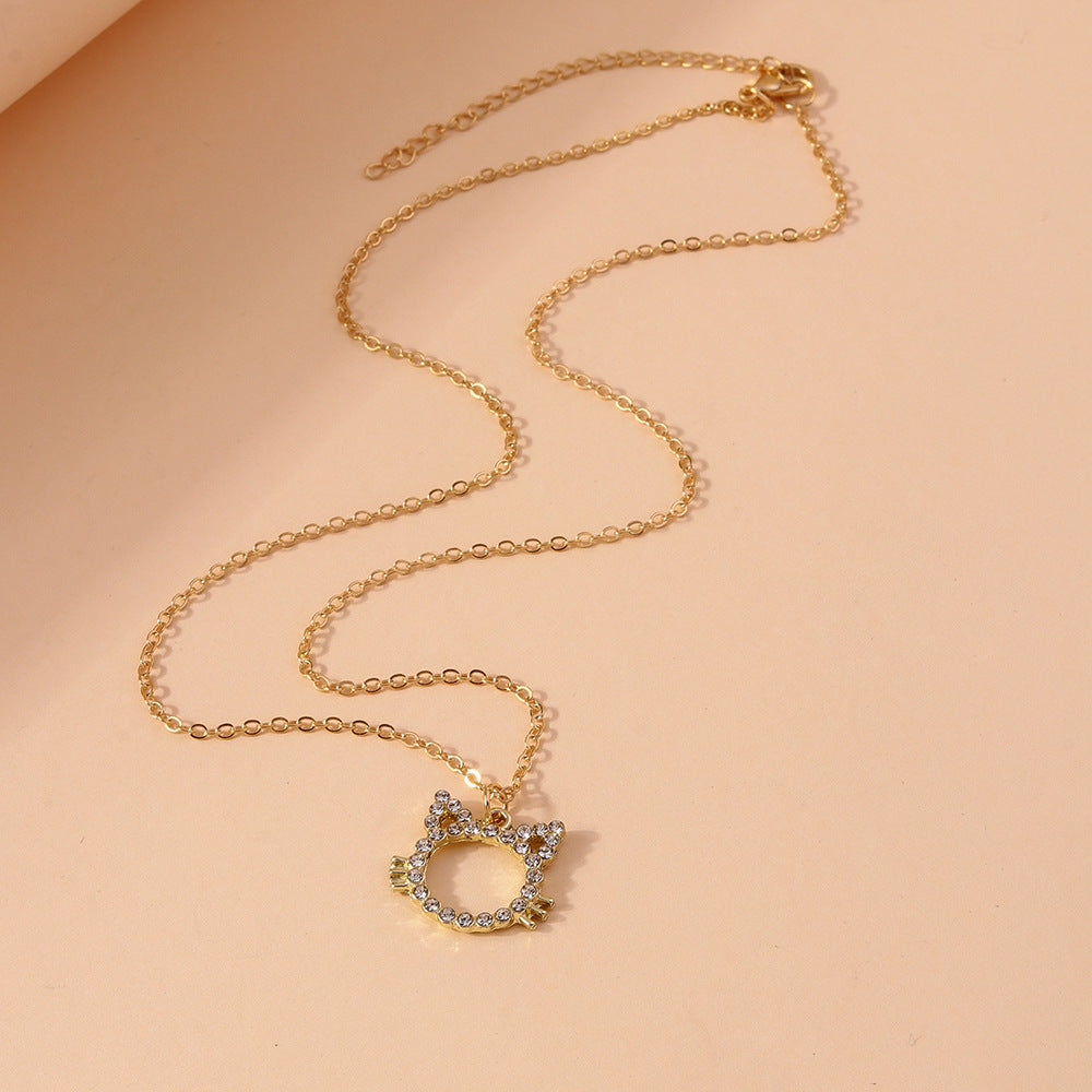 Wholesale jewelry fashion design kitten clavicle chain hollow rhinestone cat necklace
