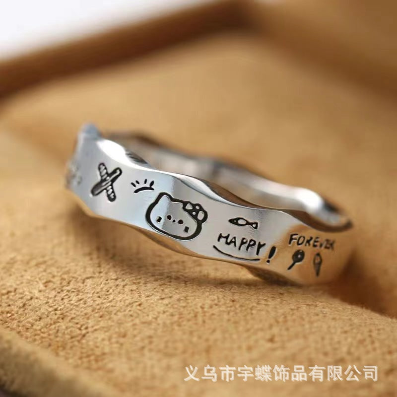 Wholesale Cartoon Couple Puppy Letter Adjustable Open Ring