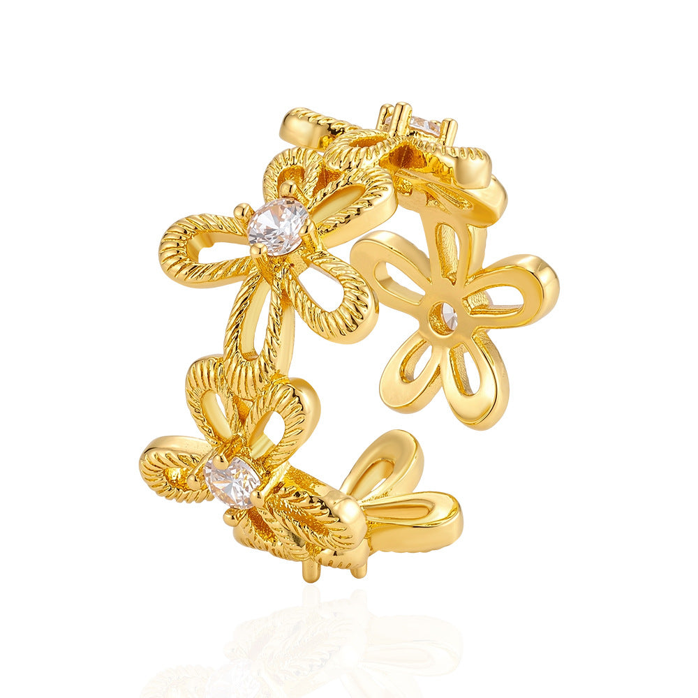 Wholesale Flower Ring For Women Gold Zircon Hollowed Design Jewelry Gift